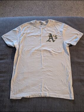 MLB A's Athletics Cream T-Shirt with Green Logo Big Logo On Back